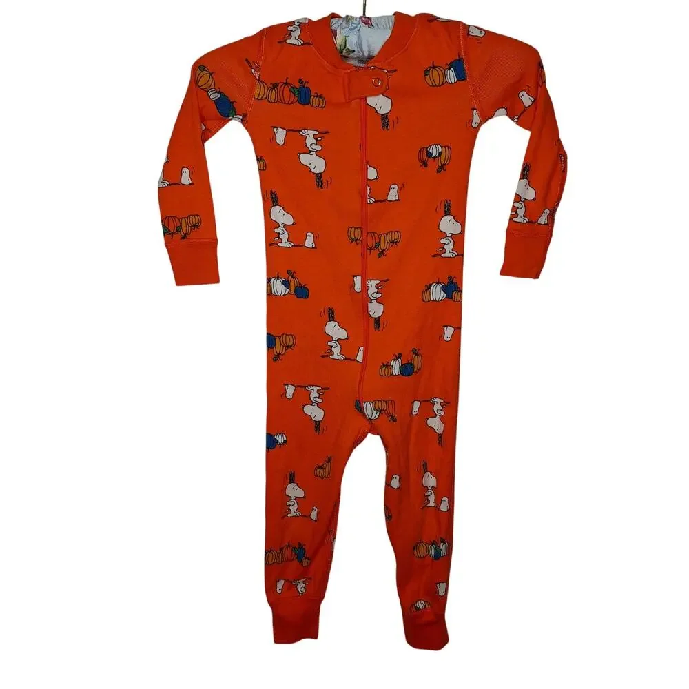 Hanna Andersson Peanuts Snoopy Halloween Sleeper Pajama 3T Cotton Pumpkin